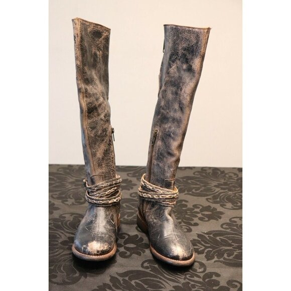 Bed Stu Women's Size 6.5 Brown Black Riding Boots Distressed Leather Tall Shoes - Picture 9 of 11